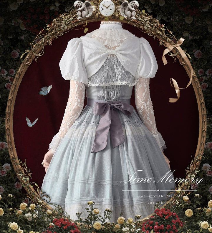 Time Memory~Petite Rose~Classic Lolita Bolero with Lace Sleeves White Bow Version S