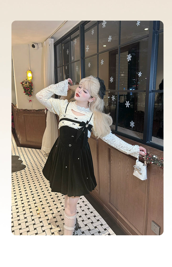 Yingtang~Plus Size Lolita Dress Elegant Velvet Bud Dress Set   