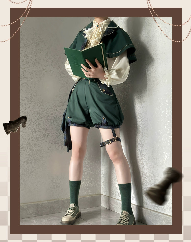 (BFM)Forest Fluorescent Carps~Queen's Chess~Ouji Lolita Prince Outfit Lolita Cape Shirt Shorts Set