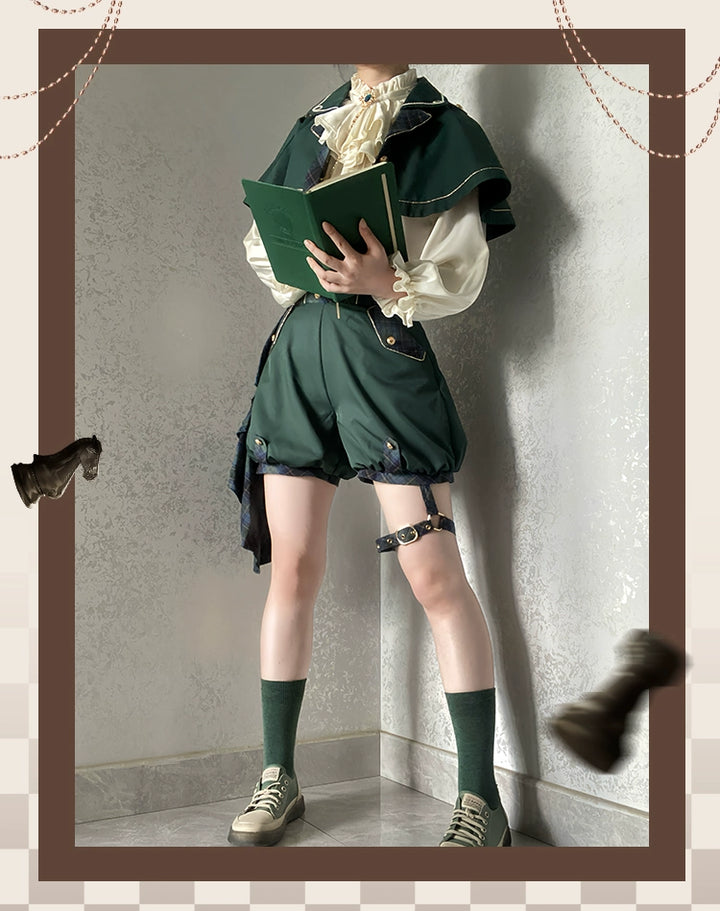 (BFM)Forest Fluorescent Carps~Queen's Chess~Ouji Lolita Prince Outfit Lolita Cape Shirt Shorts Set   