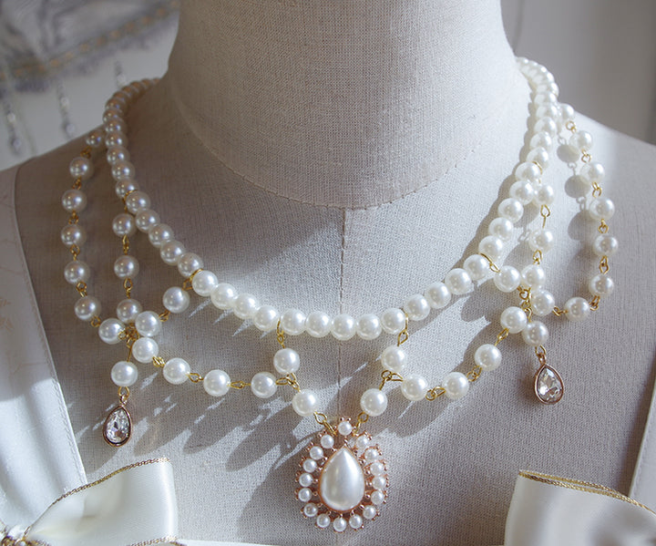 (Buyforme)Fairy Tales~Fate Quartet Bridal Lolita Gothic Accessories Blouse black Free size Pearl necklace