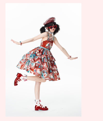 GD Lolita~Cherry Bear~Sweet Lolita Bear and Cherry Print Red JSK   