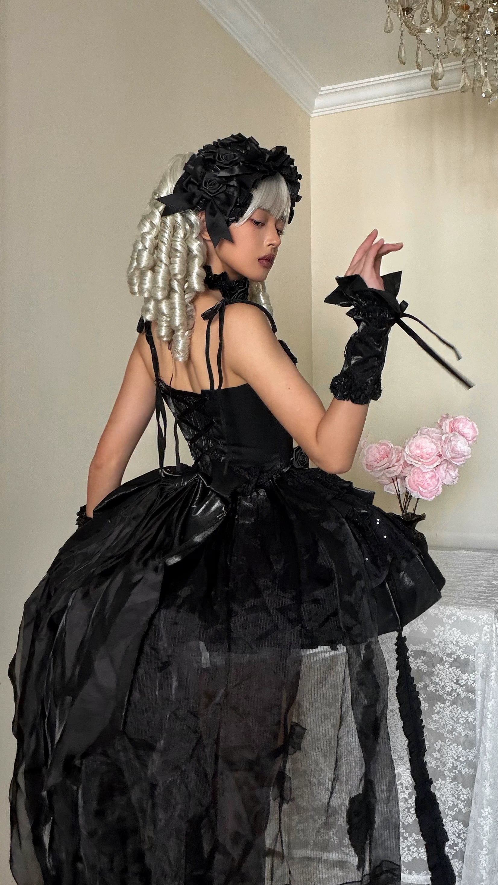 The Forbidden Garden - Gothic Lolita JSK Dress, Detachable Rose Accessories
