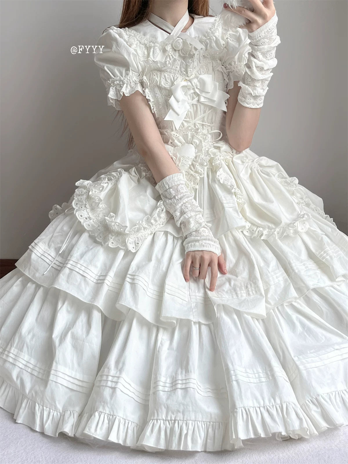 Cotton Gothic Lolita Long JSK, Drawn-up Hem 45213:841064