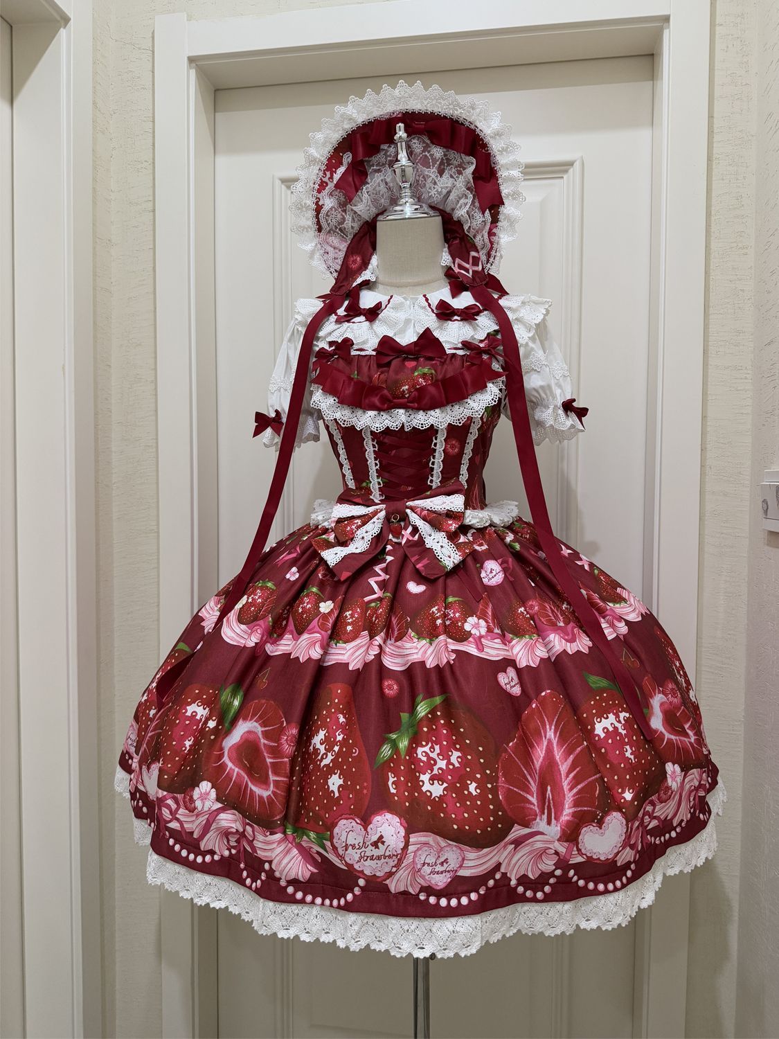 Sweet Lolita JSK Dress, Strawberry and Cream Print