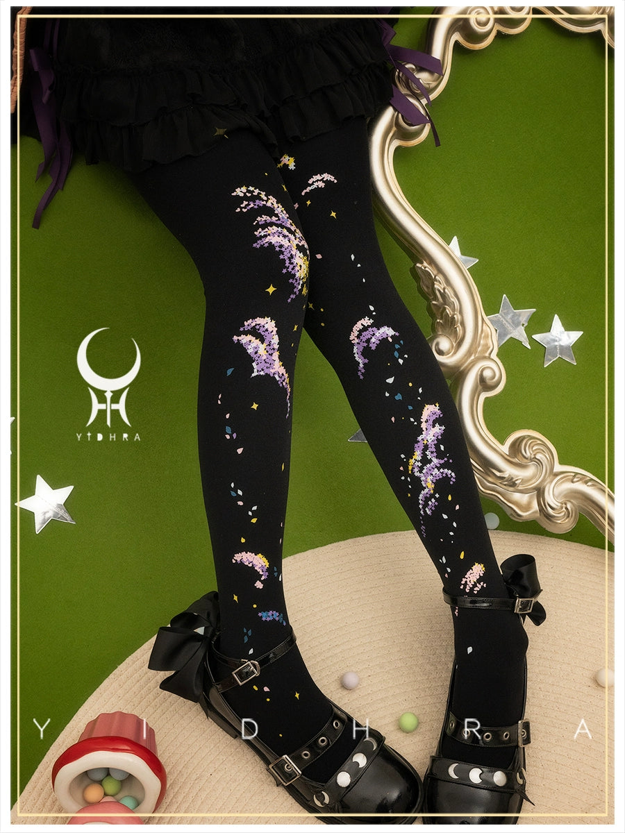 Yidhra~Flowers Under the Stars~Gorgeous Lolita Pantyhose Sweet Velvet Socks Free size Black - gorgeous style 