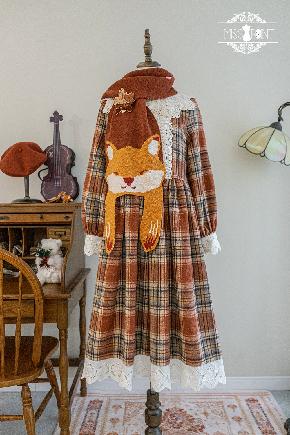 Miss Point - Chubby Fox in the Forest - Customized Lolita OP Dress Plaid Loose Daily Dress