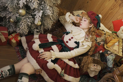 Alice Girl~Lolita Gingerbread Bear~Christmas Lolita Dress Red Jumper Dress   