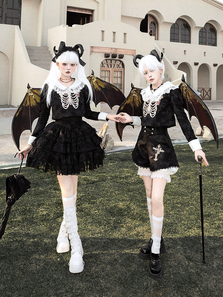 CastleToo~Crossbone~Ouji Lolita Shorts Suit Gothic Lolita Top and Blouse