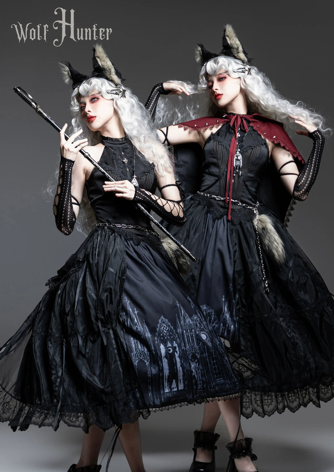 Wuyuzhe~Wolf Hunter~Gothic Lolita SK Set Halter Overskirt Cape Vest   