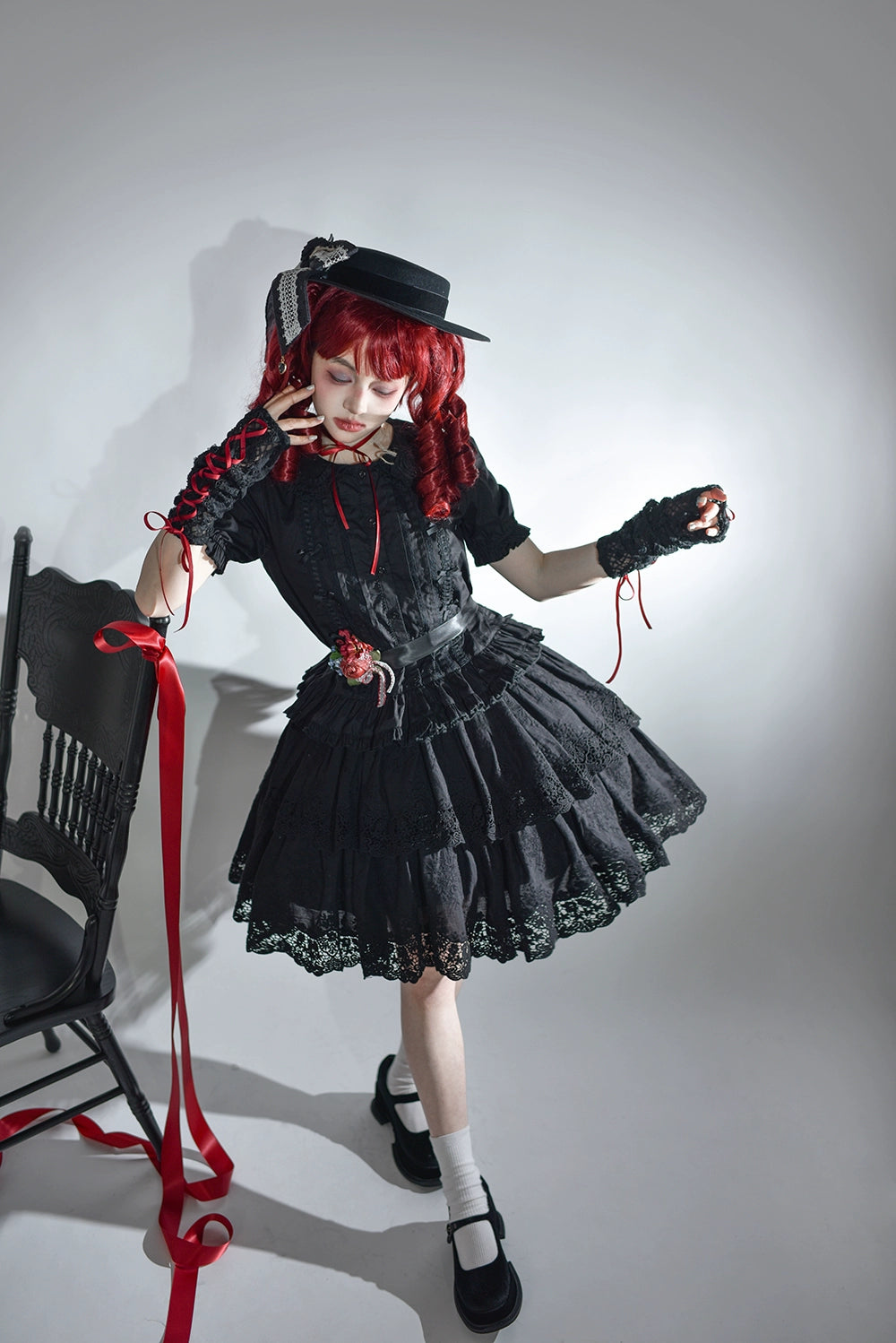 Miss Point - Forest Waltz - Classic Lolita Blouse & Multi-Tiered Ruffles SK (Black / 2XL L M S XL XS) 44233:800019