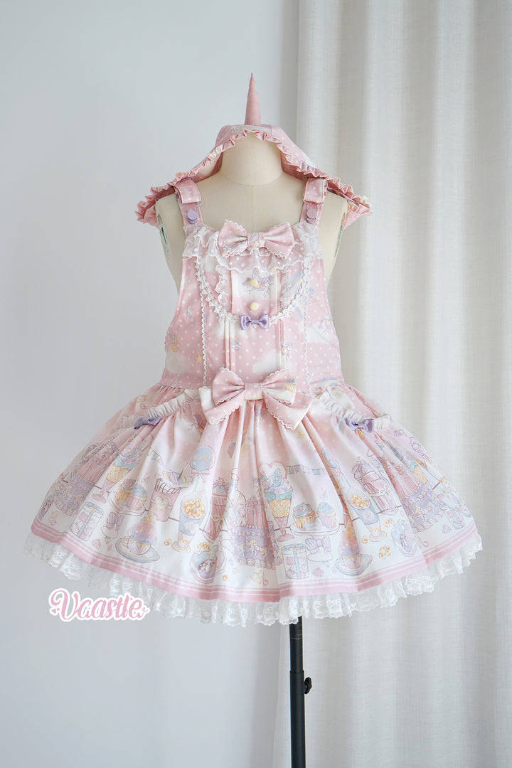 Vcastle~Unicorn Sugar Party~Kawaii Lolita Salopette Suit with Unicorn Hood 42110:726744