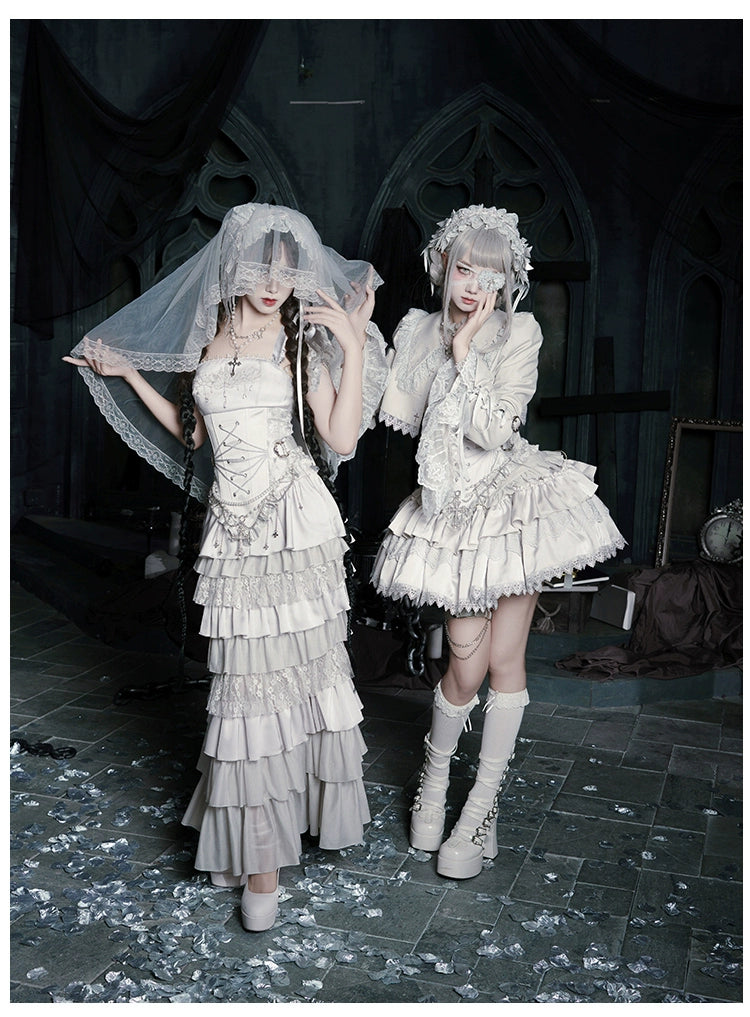 With PUJI - Letter and Poetry · Humanoid Robot - Silver Gothic Lolita Mermaid Skirt Set 43861:787623
