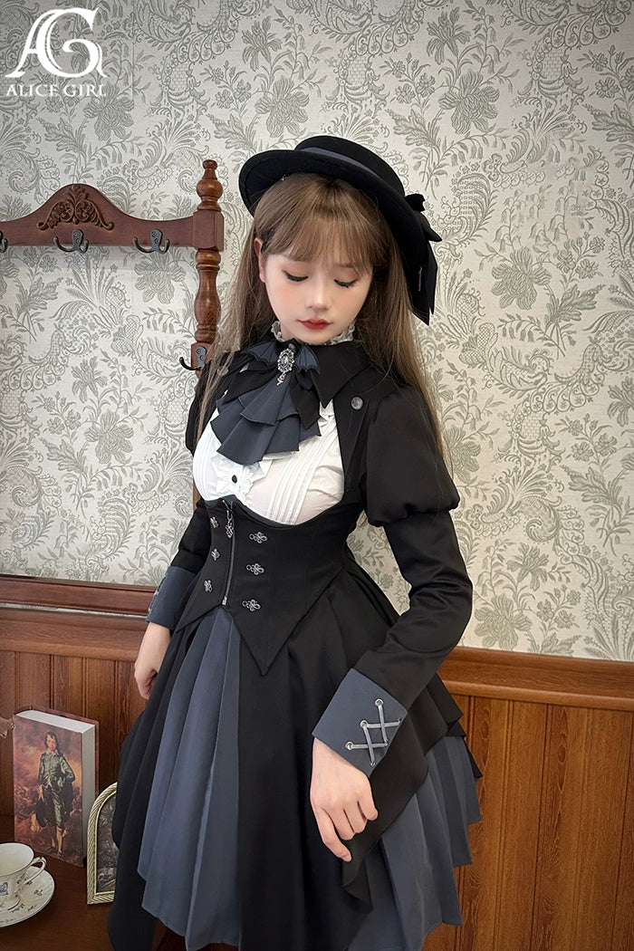 (BFM)Alice Girl~Two-Piece Lolita Dress~Detective Butler Blazer Long Sleeve OP XS Black (bustier jacket only) 