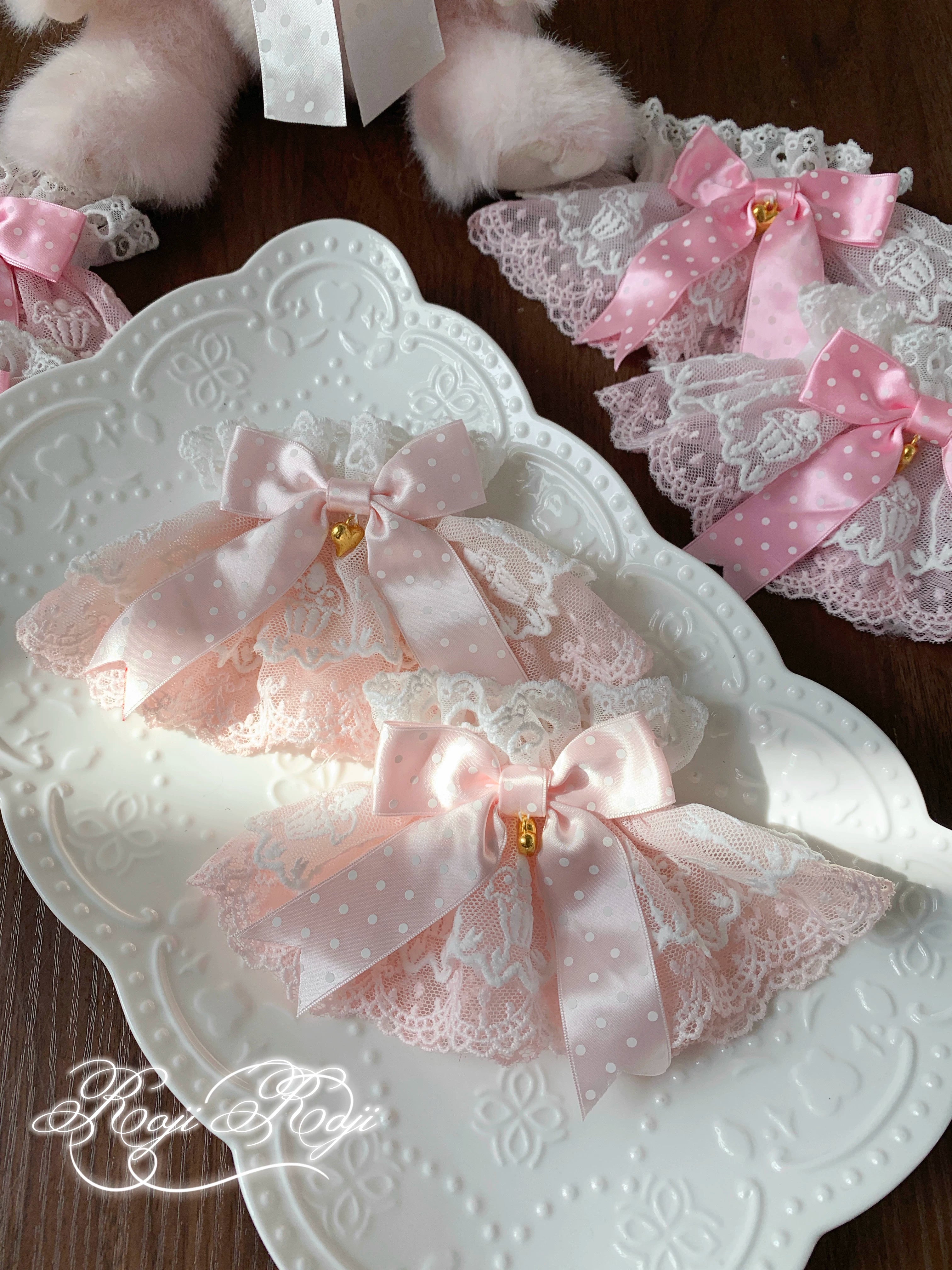 Sweet Lolita Lace Cuffs, Polka Dot Bow 44344:808699