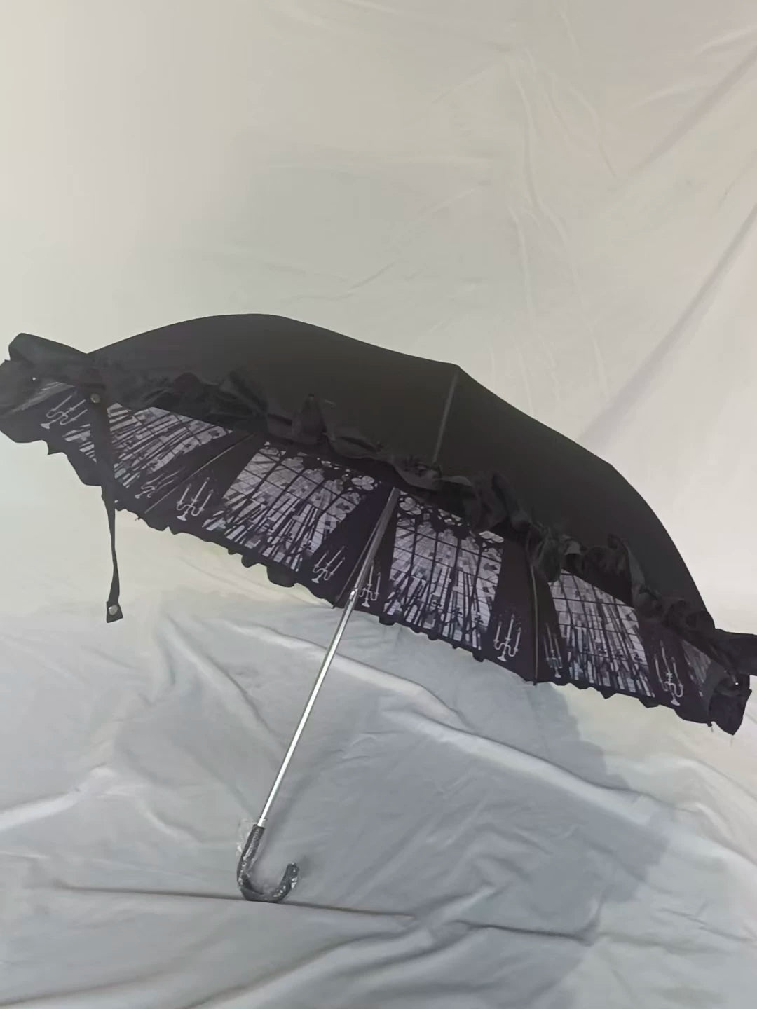 Foldable Lolita Parasol, Layered Ruffle & Window Print Style 45734:860778
