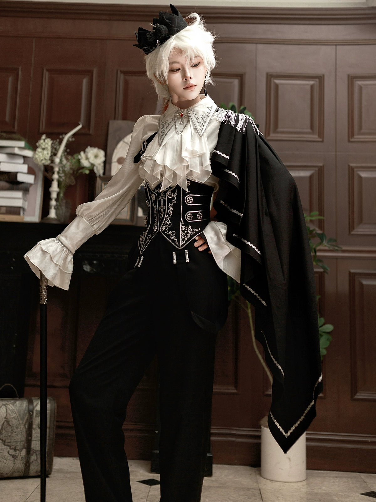 Your Princess - Ouji Lolita Pants Set, Detachable Jabot & Shawl 44129:797282