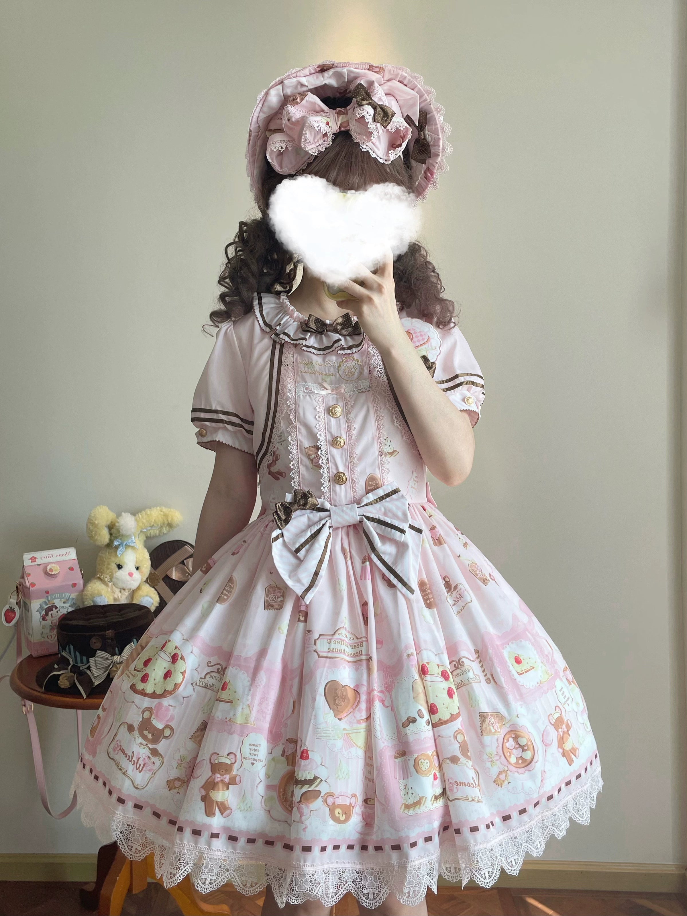 Babyblue - Dream Teahouse - Dessert Print Kawaii Lolita OP Dress Suit 43332:773707