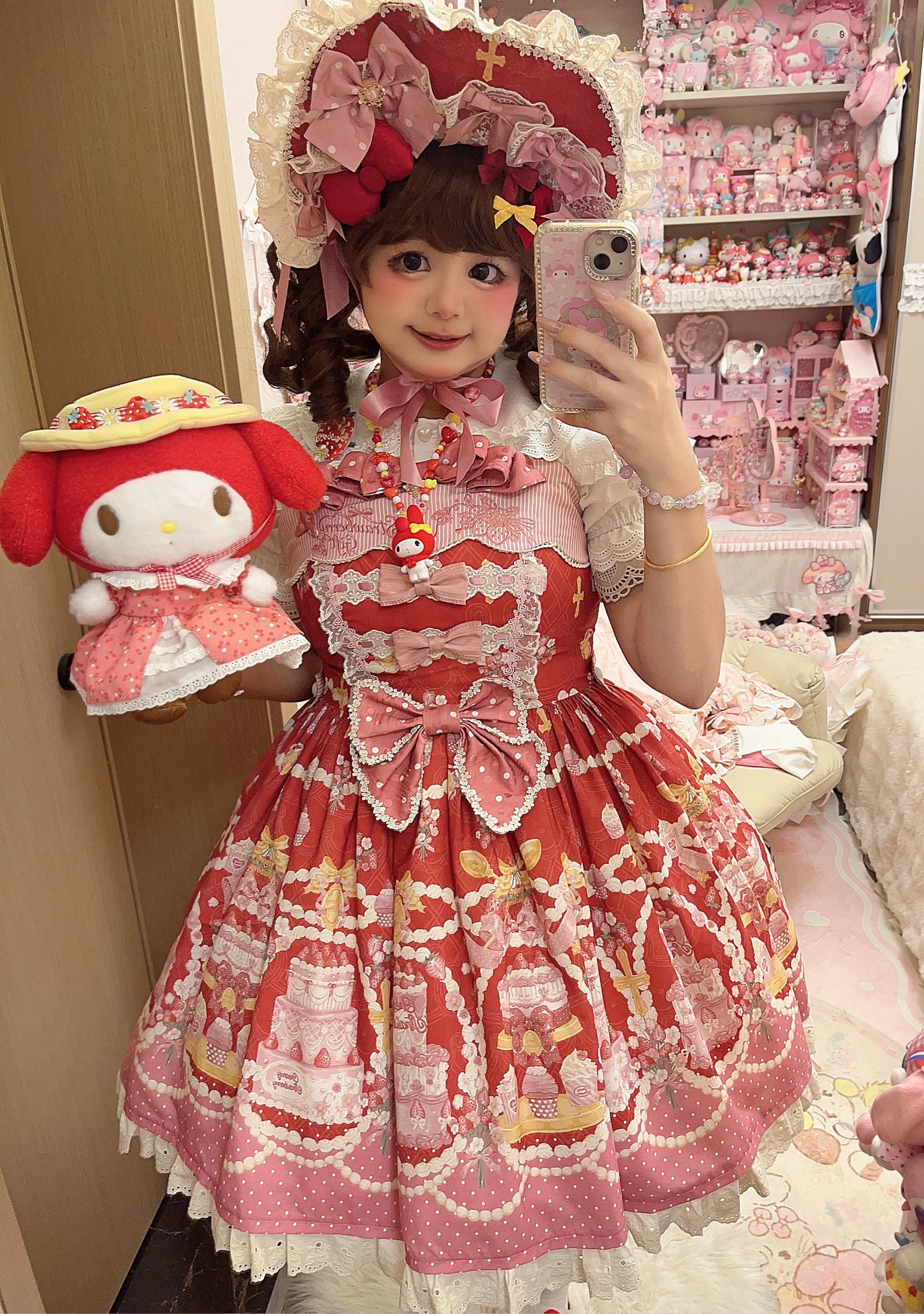 Strawberry Ode - Plus Size Sweet Lolita OP & JSK Dress, Cream Cake Print 45892:867015
