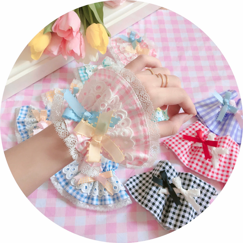 Fluff Mollie~Sweet Lolita Plaid Lace Cuffs   