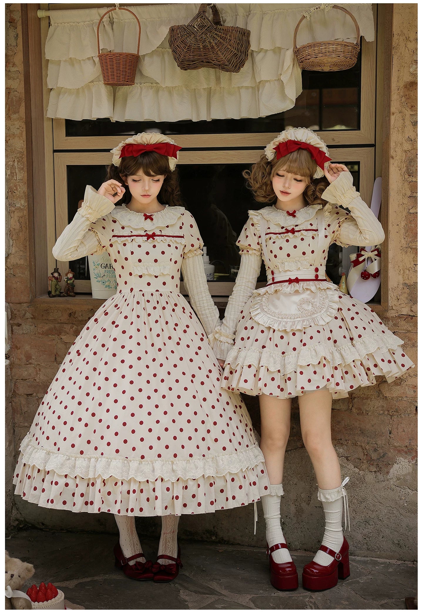 Polka Dot Lollipop - Cotton Old School Lolita Polka Dot OP Dress 45768:861532