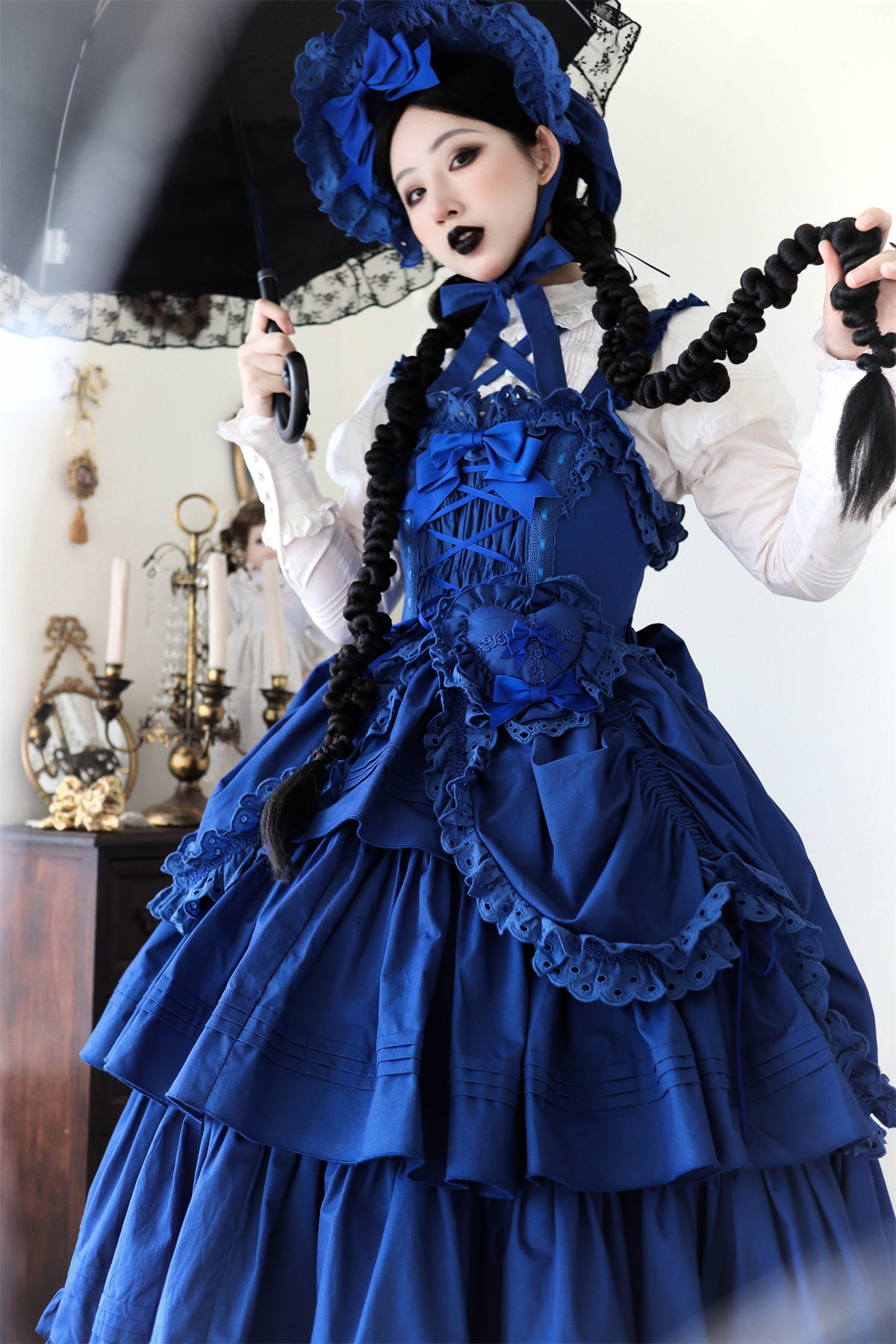Cotton Gothic Lolita Long JSK, Drawn-up Hem 45213:841038