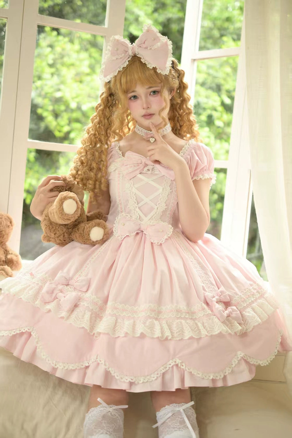 Miss Point - Vintage Petal Rabbit - Old School Lolita OP Cotton Dress With Petal-Shaped Hem 43135:768485