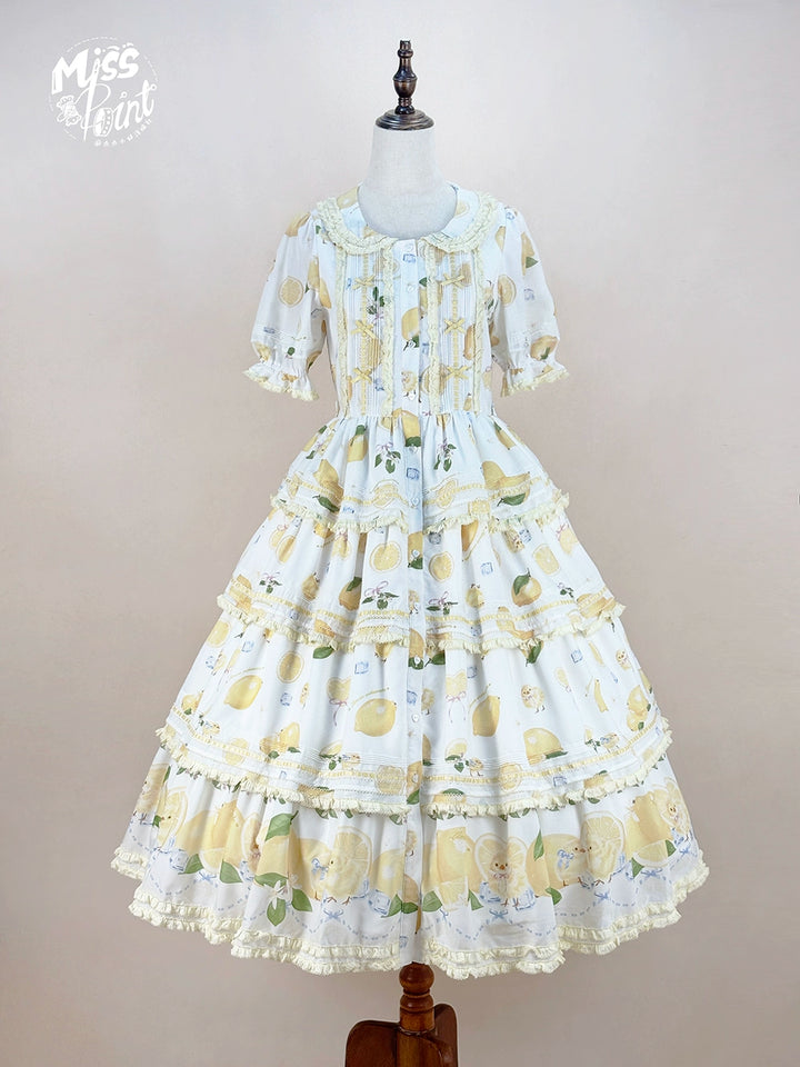 Miss Point~Lemon Chick~Country Lolita Printed OP With Button Front 42984:760431