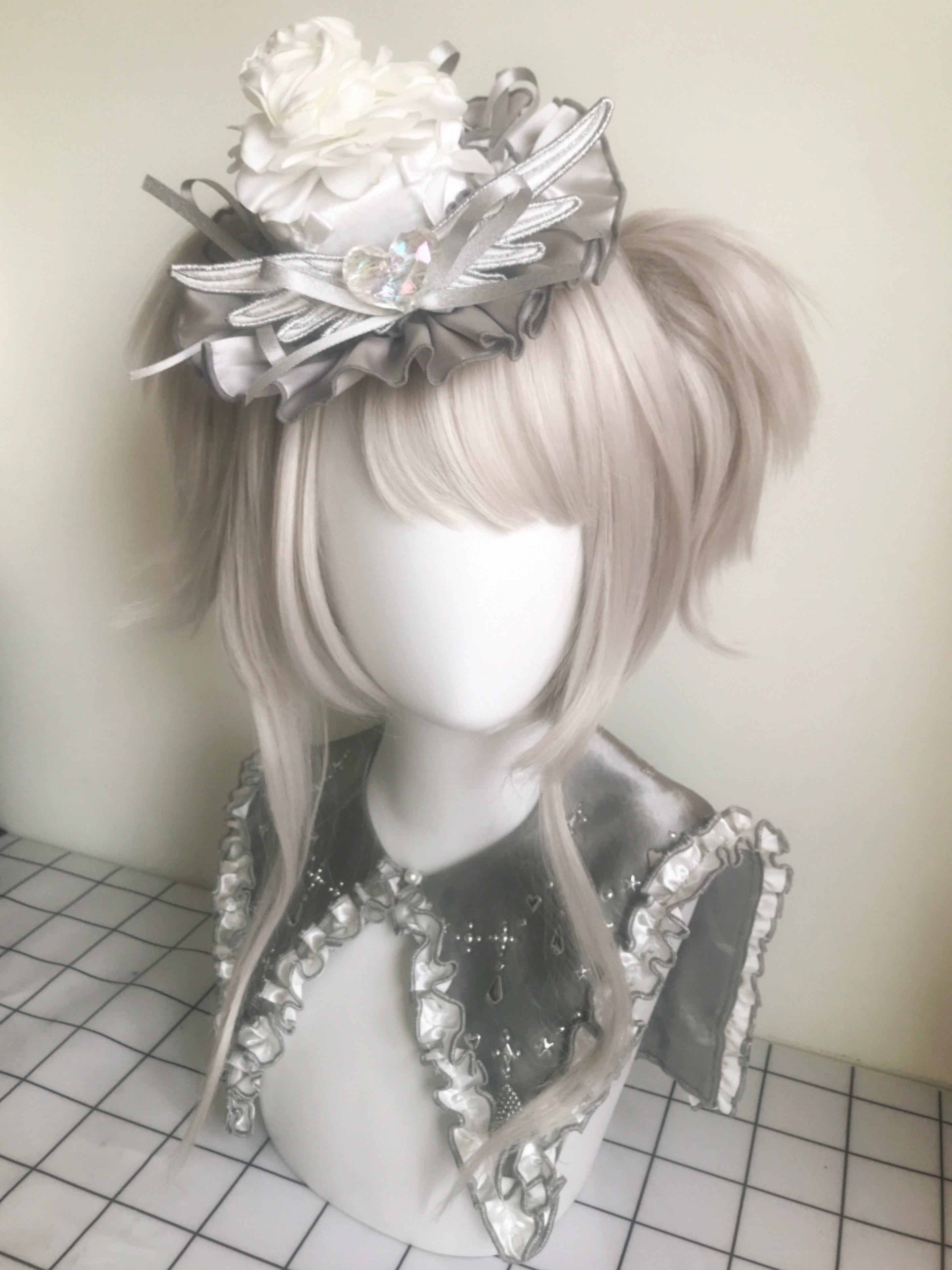 LustrE - Metallic Angel - Silver-white Punk Lolita JSK, Wing and Rhinestone Details 44276:801954