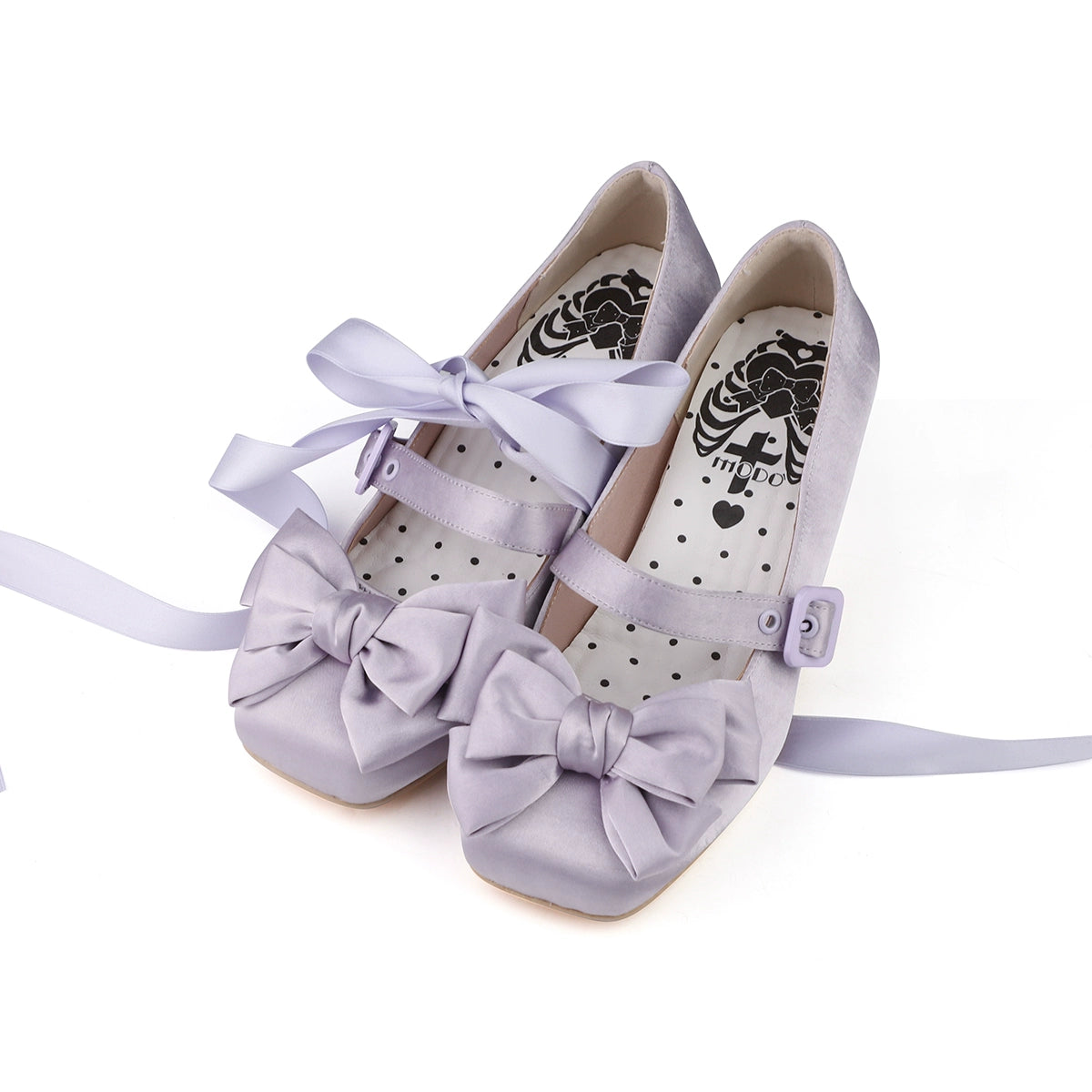 MODO - Sisi - Elegant Lolita Satin Shoes, Square Toe Light Purple 34