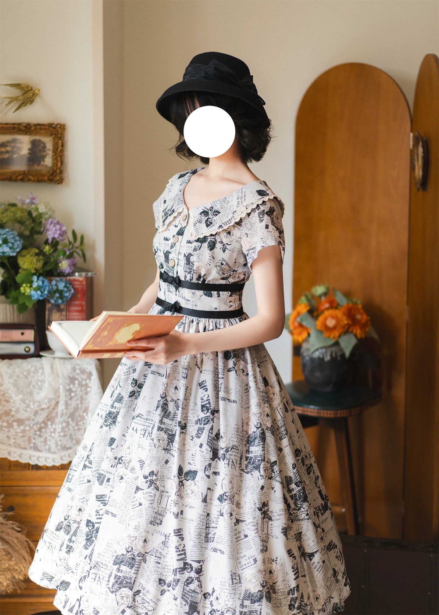 Forest Holiday - Vintage Classic Lolita Newspaper Printed OP Dress 45505:850762
