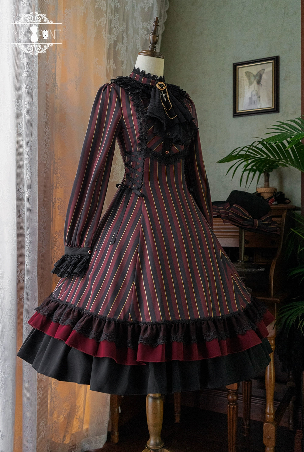 Miss Point~Perintz Manor~Gothic Lolita OP Long Sleeve Retro Lolita Dress 39904:642732