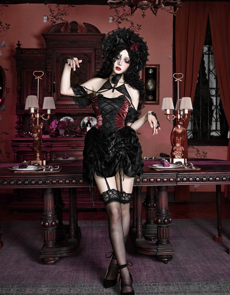 Blood Supply~Duchess~Gothic Lolita JSK Velvet Spider Web Drawstring Dress 35574:509034