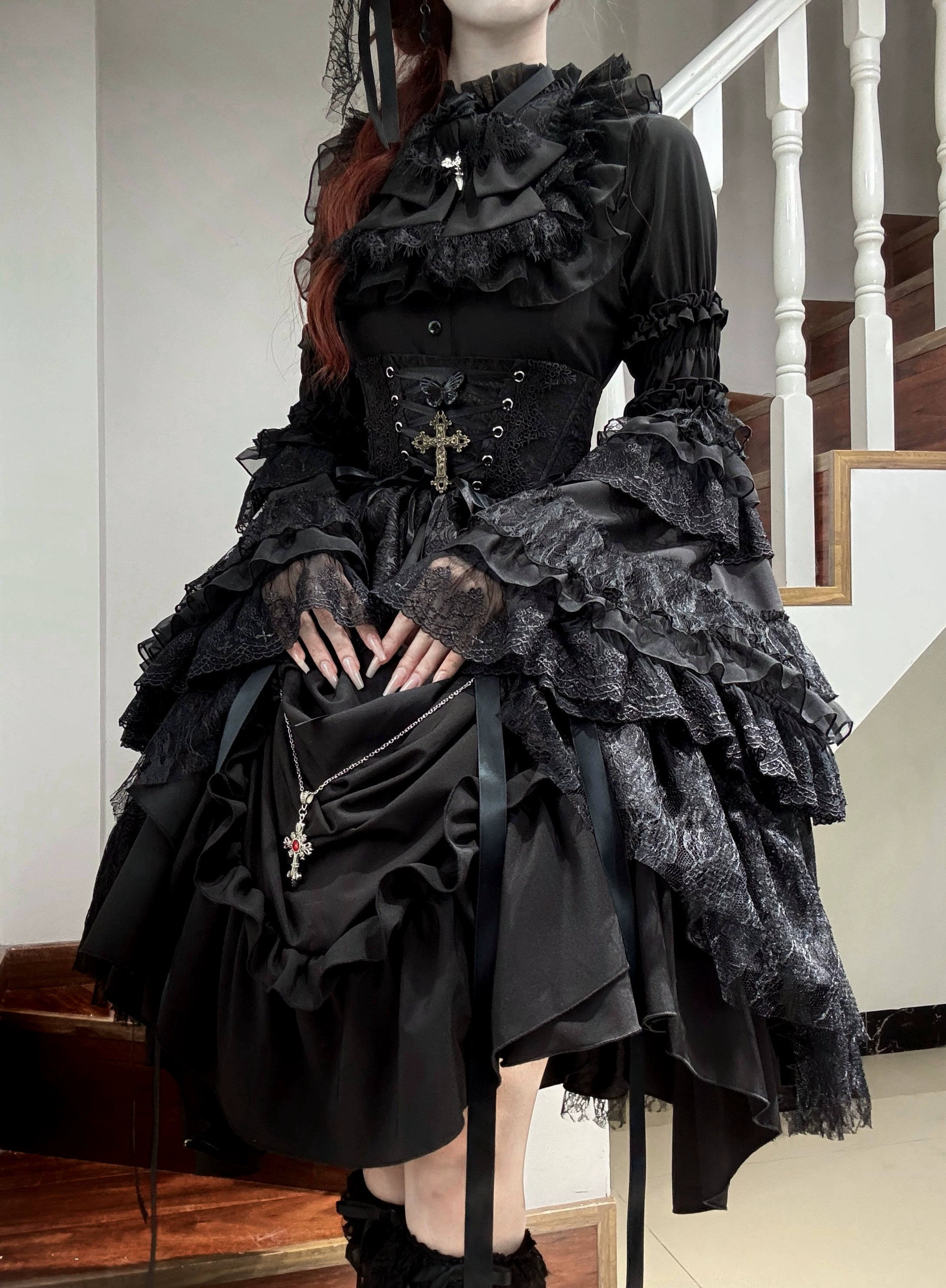 Nightingale Girl - Eternal Taboo - Gothic Lolita Dress Princess Sleeve Shirt