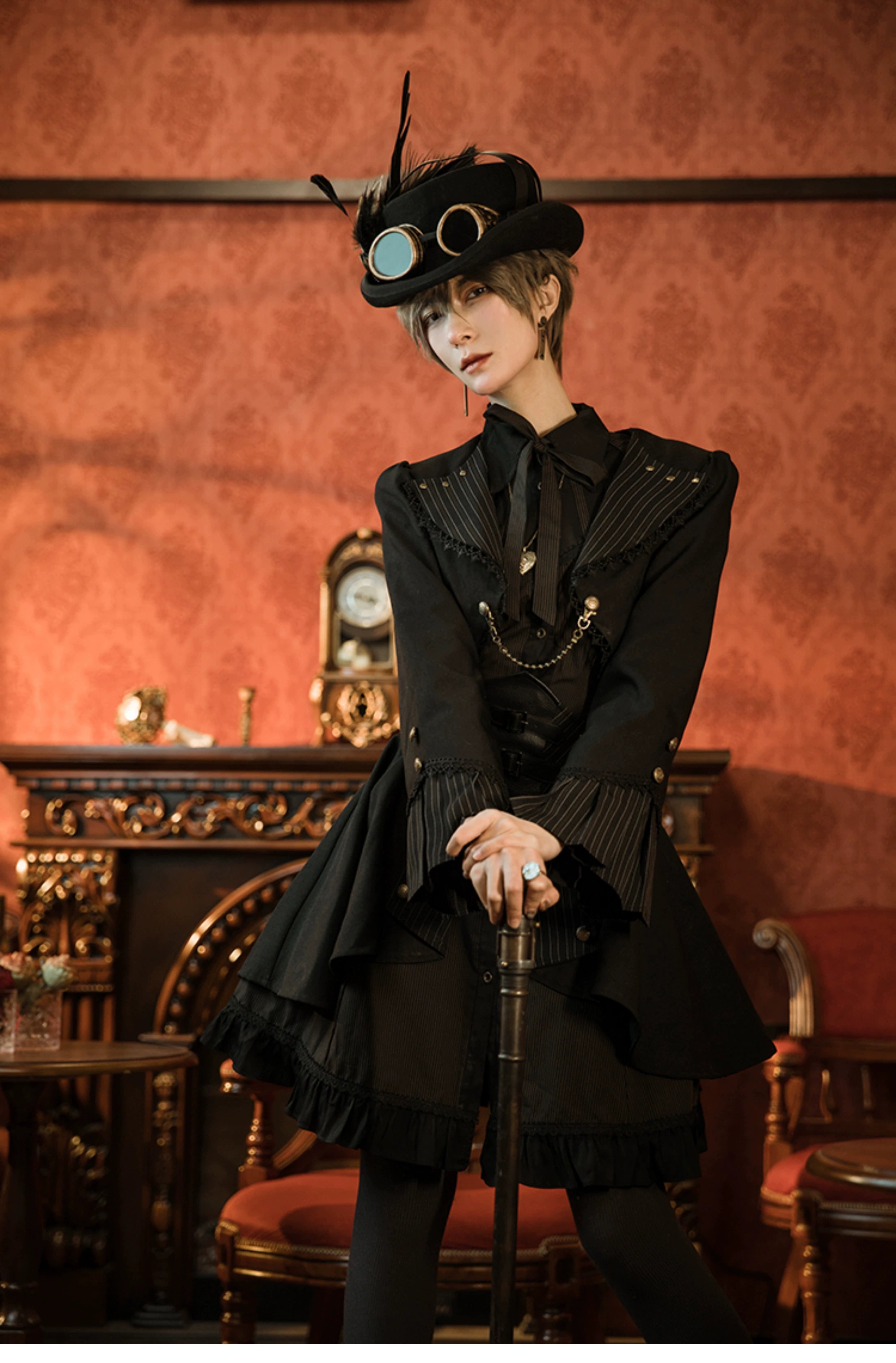 (BFM)Mr. Yi's Steam Continent~Gothic Lolita Cardigan Long Sleeve Black Short Jacket 36496:513164