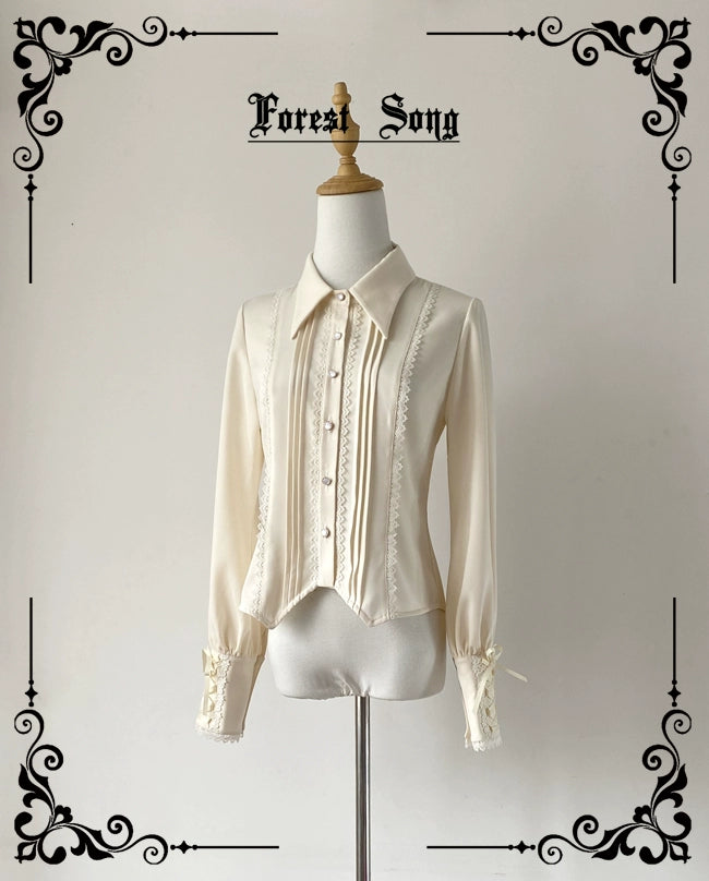 Forest Song - Griffin's Appointment - Vintage Lolita Shirt Pointed Collar S Apricot Pointed Collar Shirt