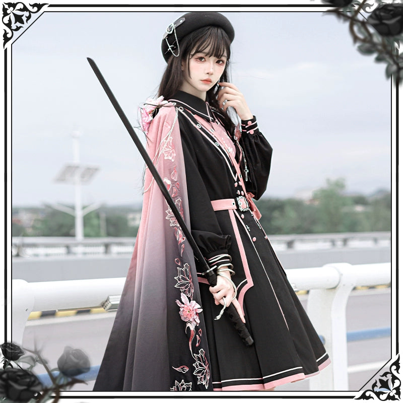 Chunlv Lolita - Dark Pink Military Lolita OP Dress Lolita Cloak
