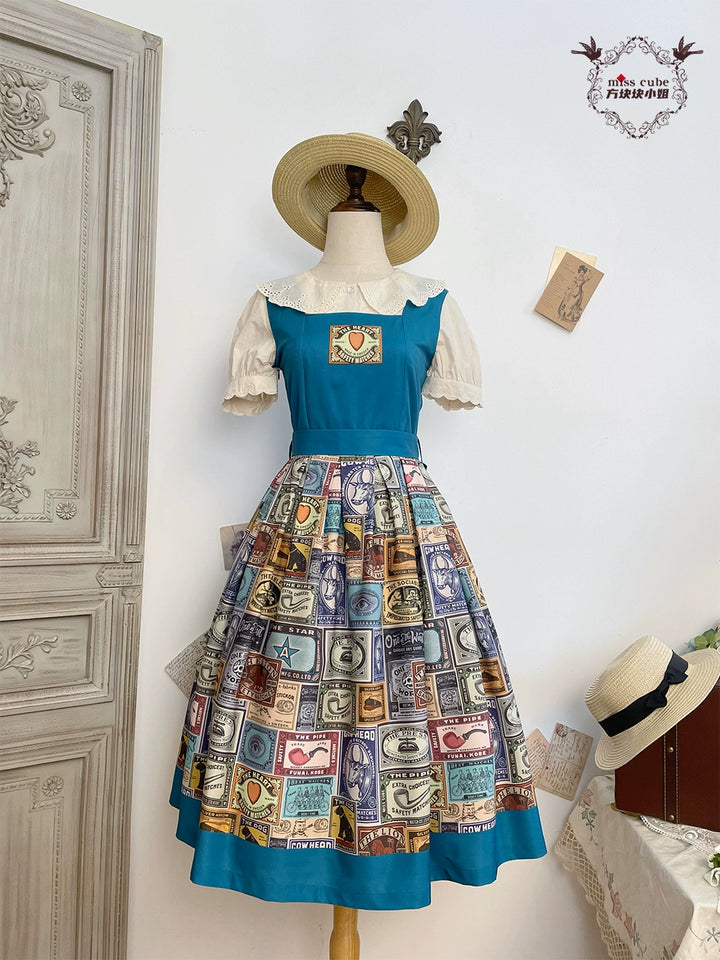 Miss Cube - Antique Label - Retro Lolita JSK Dress Print Daily Dress