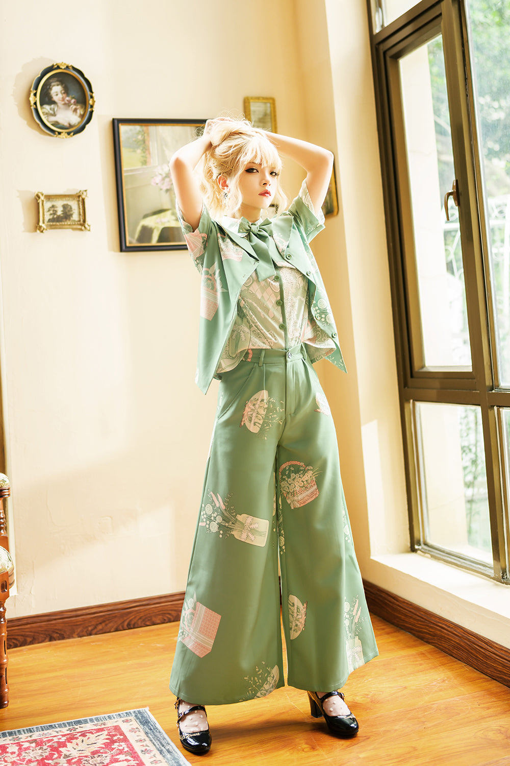 Princess Chronicles~Limited Flowering Time~Ouji Lolita Green Short Sleeve Shirt   