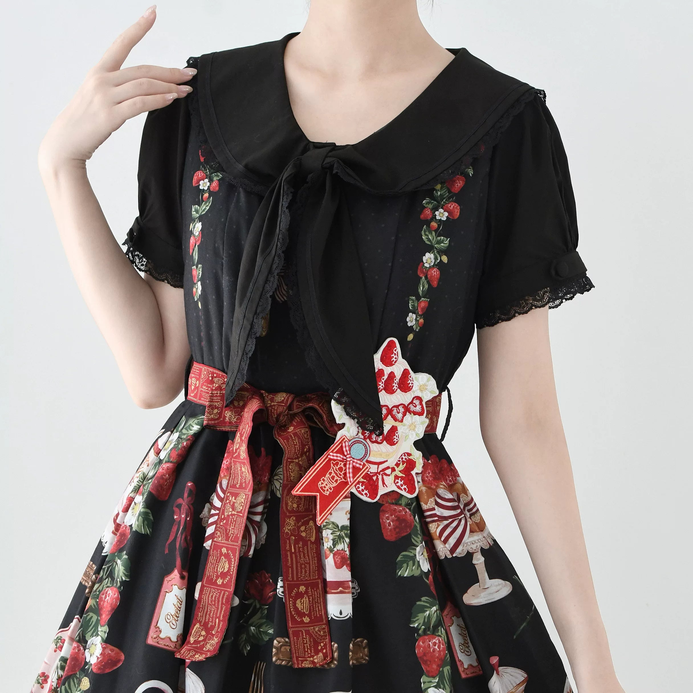 Cotton Kawaii Lolita Blouse, Lace Sailor Collar 45787:862405