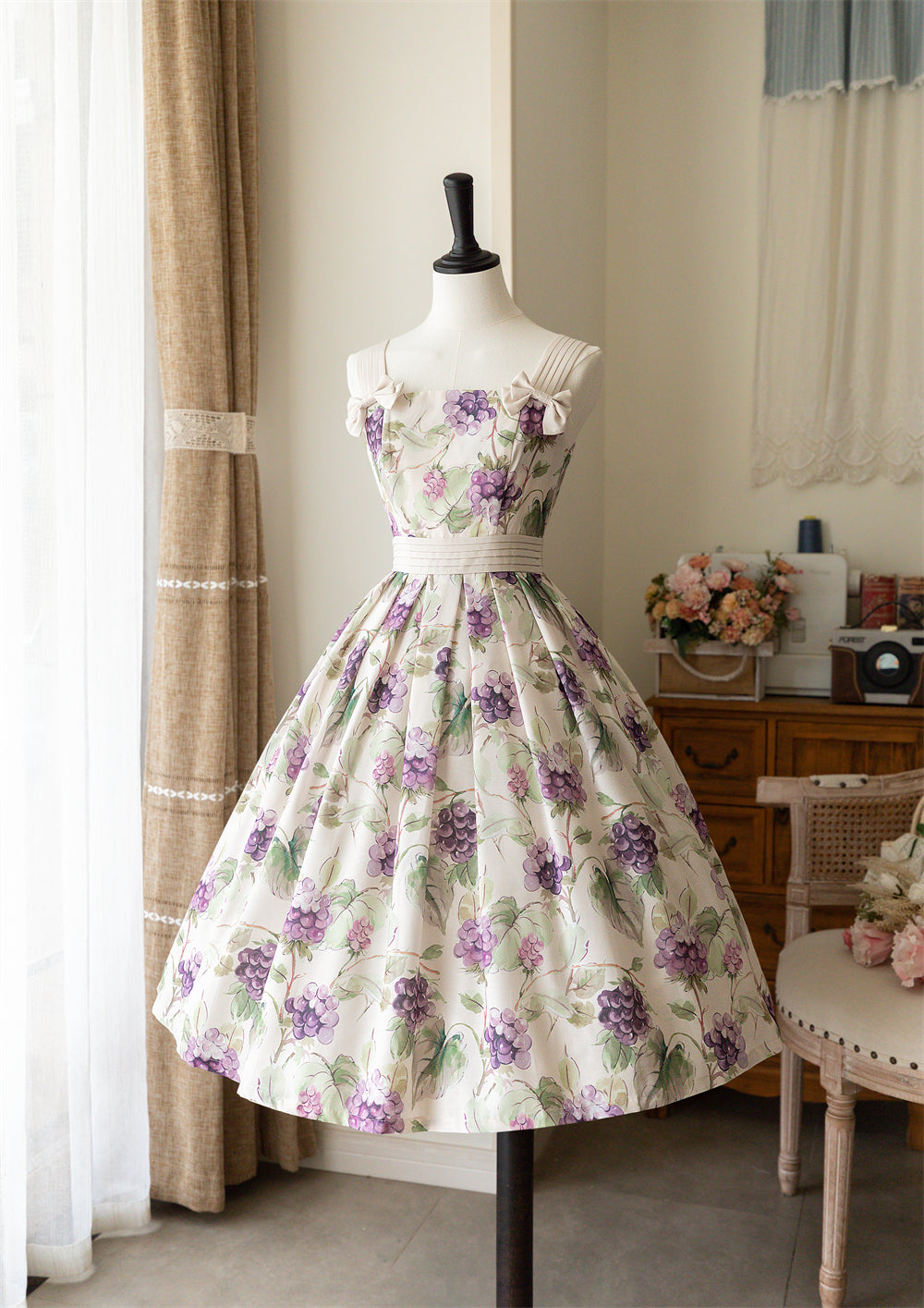 Forest Wardrobe - Forest Holiday - Elegant Lolita Foral Print JSK Dress Multicolors S small grapes print