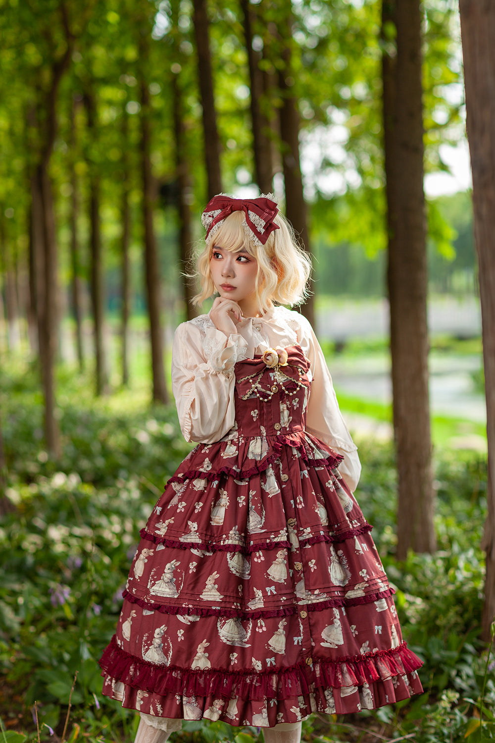 Infanta~Elegant Lolita JSK Dress Tiered Rabbit Prints Middle Split Dress   