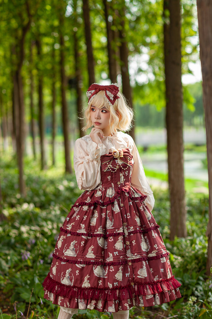 Infanta~Elegant Lolita JSK Dress Tiered Rabbit Prints Middle Split Dress