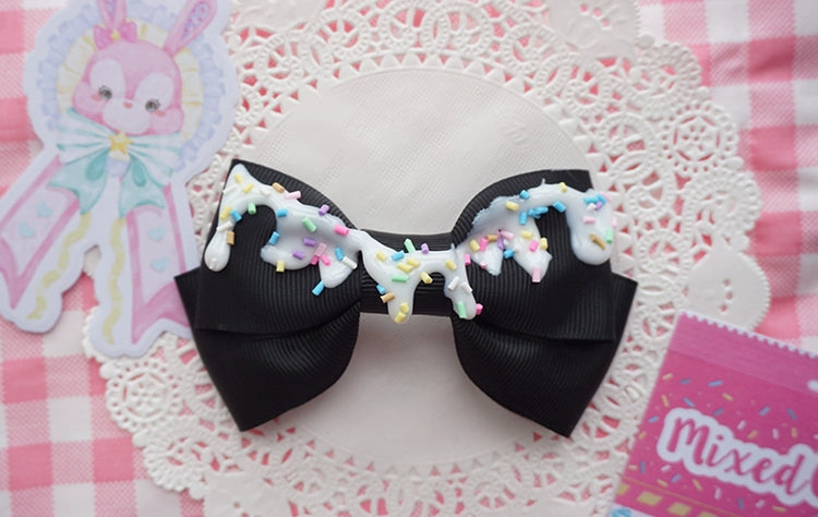 Cat Tea Party - Handmade Sweet Lolita Bow Hair Clip Cute Imitation Cream Cake Black