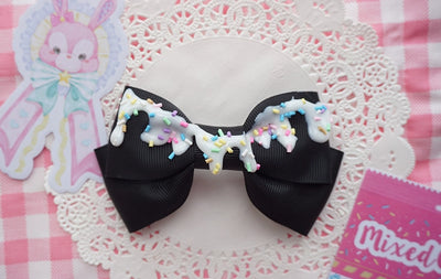 Cat Tea Party~Handmade Sweet Lolita Bow Hair Clip Cute Imitation Cream Cake Black  