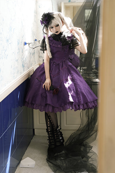 LittlePlum~Gothic lolita JSK Dress Solid Color S Purple · Top Hat 