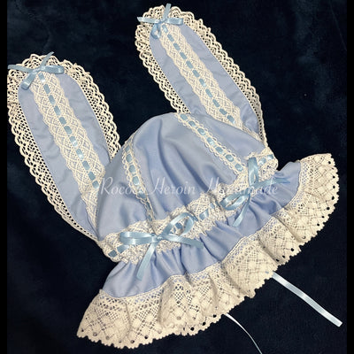 (Buyforme)RococoHeroin~Handmade Lolita Bunny Hat Multiple Colors Free size light blue x white 