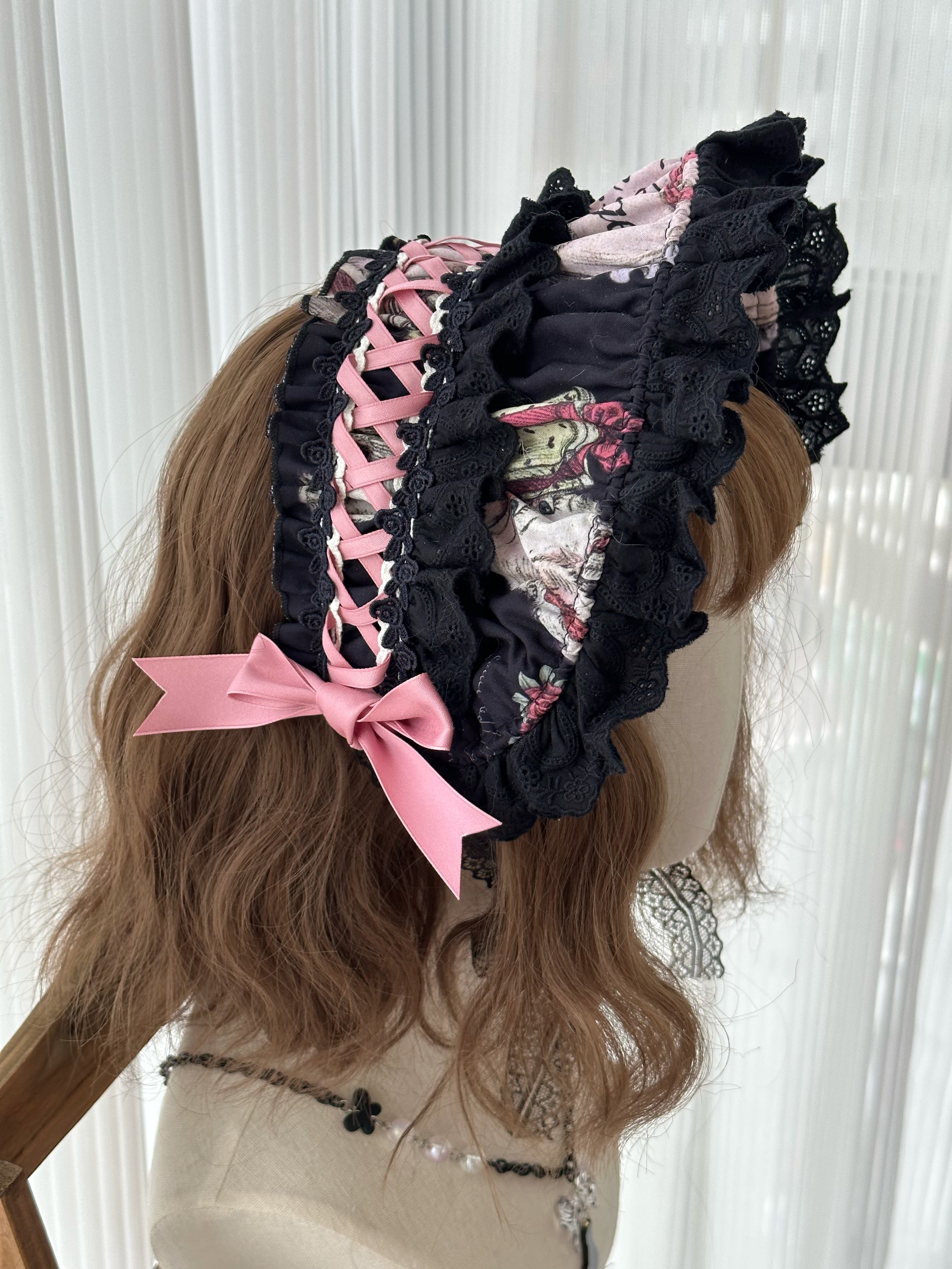 Babyblue~Vintage Lolita Bonnet Hair Band Kawaii Headdress (Bonnet) 33578:429790