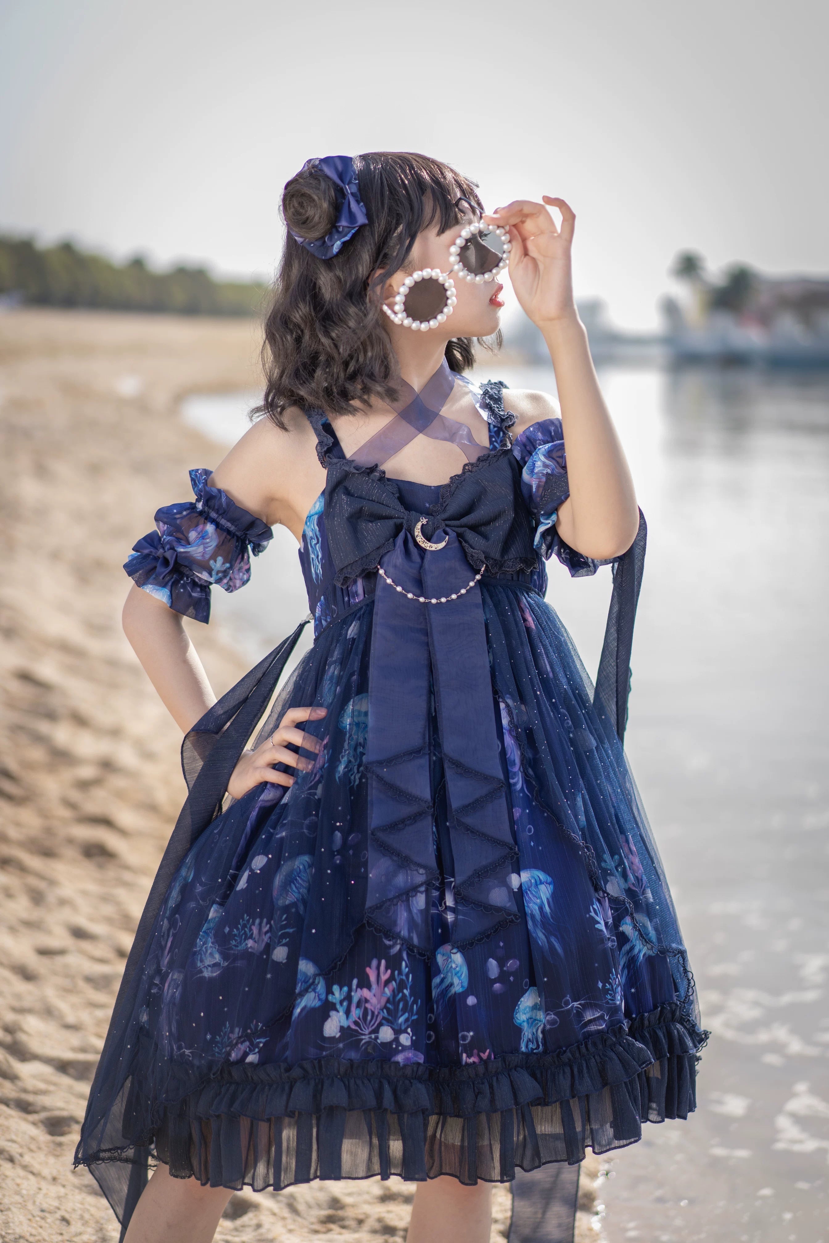 Coral Jellyfish - Sweet Lolita High-waist JSK Dress, Jellyfish & Coral Print 44906:827390