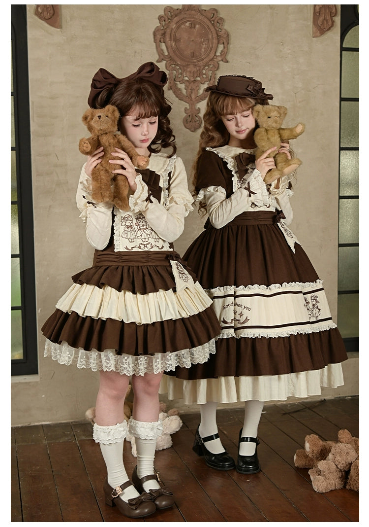 With PUJI - Sugar Frost Tale - Kawaii Lolita OP Button Closure Dress, Lamb & Bunny Embroidery 44101:796479
